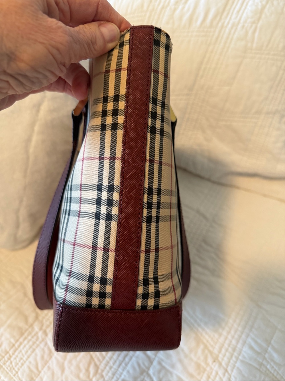 Burberry House Check Tote Bag in Beige/Black/Burgundy with COA and Auth Dusty - Picture 12 of 15
